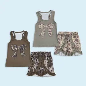 Camoflage bow kids girls summer outfit