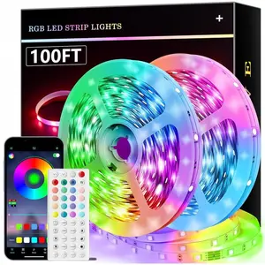 100 Feet LED Light Suitable for Bedroom Music Synchronization LED Strip with 40-Key Remote Control and App Control Function, Color-Changing RGB LED Light Suitable for Room, Home, Kitchen, Party, Christmas Decoration (2 Rolls, Each Roll 50 Feet)