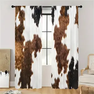 2Pcs/Set Cow Spots Farmhouse Pattern 3D Design Light-Filtering Polyester Drapes Rod Pocket Window Curtains For Living Room Bedroom Kitchen Laundry Bathroom Door Protecting Privacy Home Decor