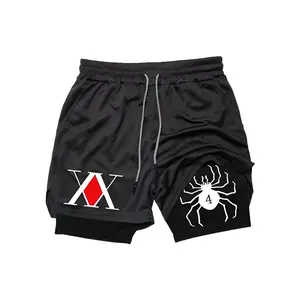 Men's Anime Hunter x Hunter Gym Shorts Bilayer 2-in-1 Breathable Quick-drying Absorb Sweat Sports Short Gym Jogging Pants