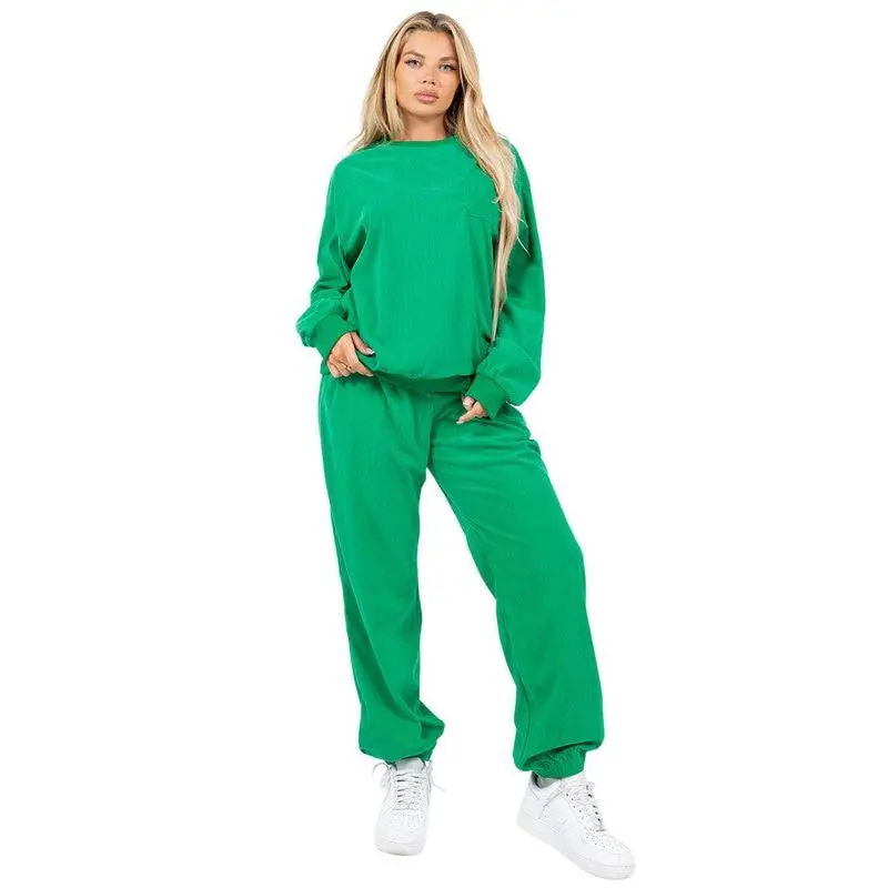 WOMEN TWO PIECE CORDUROY WESTERN PANTS SET