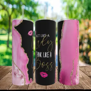 Quote Act Like A Lady Think Like A Boss 20 oz Tumbler Coffee Drinkware Insulated Lid Skinny Portable