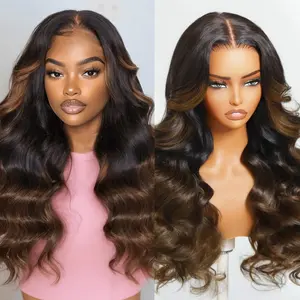 UNice Glueless Ombre Chestnut Brown Loose Wave Wig with Bleached Knots Pre Cut 7x5 Lace Human Hair Wigs Beginners Friendly Easy Intall