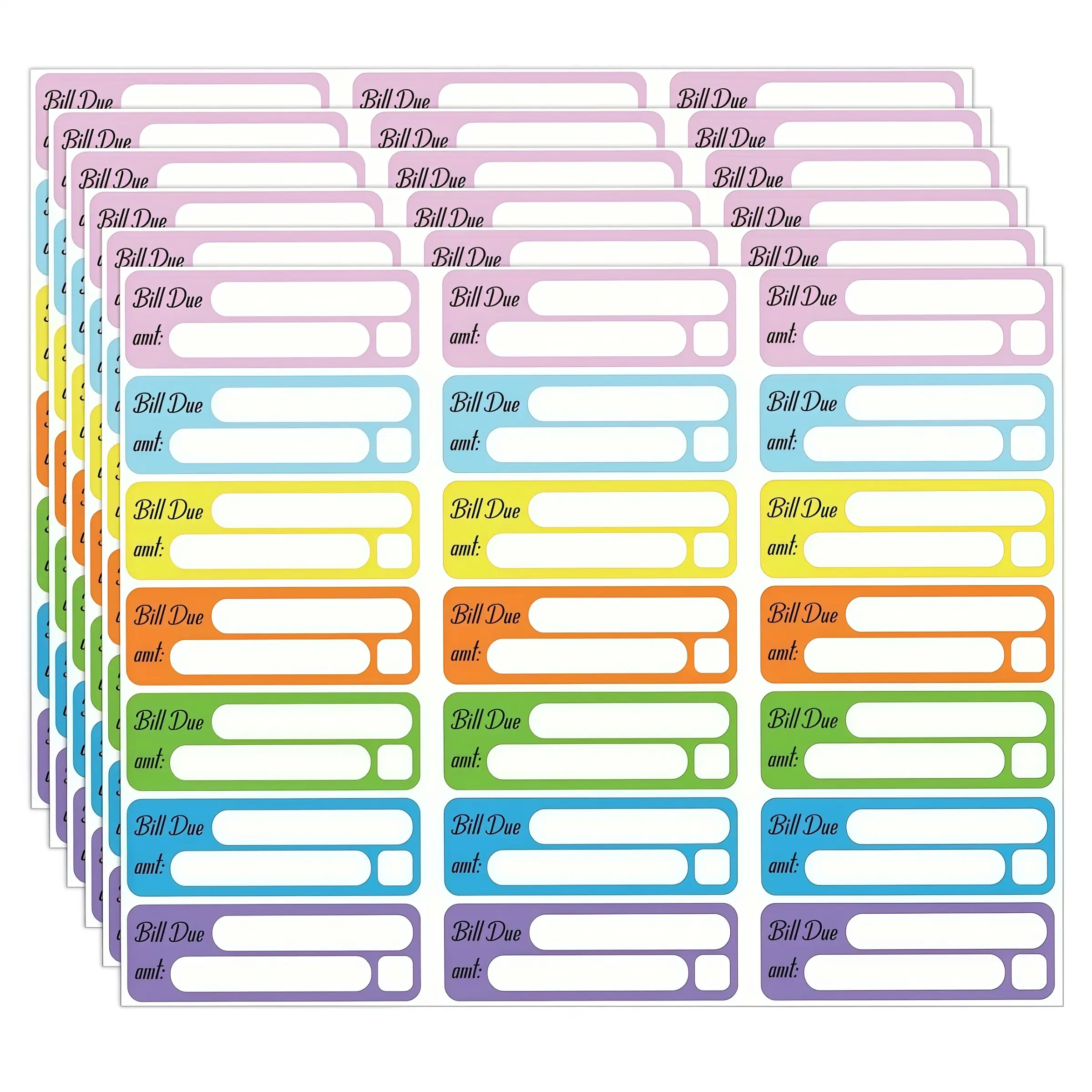Colorful Bill Due Stickers, Self-Adhesive Writeable Budget Planner Labels, Payment Reminders, Financial Tracking, Home & Office Use