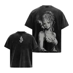 Nami One Piece Vintage Tee – Washed Oversized Cotton T-Shirt, Cat Burglar Navigator Graphic, Retro Anime Pirate Crew Casual Streetwear Dress Love