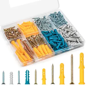 Drywall Anchors and Screws Assortment Kit (270PCS) - 135 Plastic Drywall Expansion Anchors + 135 Phillips Flat Head Wood Screws, 5 Sizes Wall Hanging Kit for Art Decor (Replaces Picture Nails)