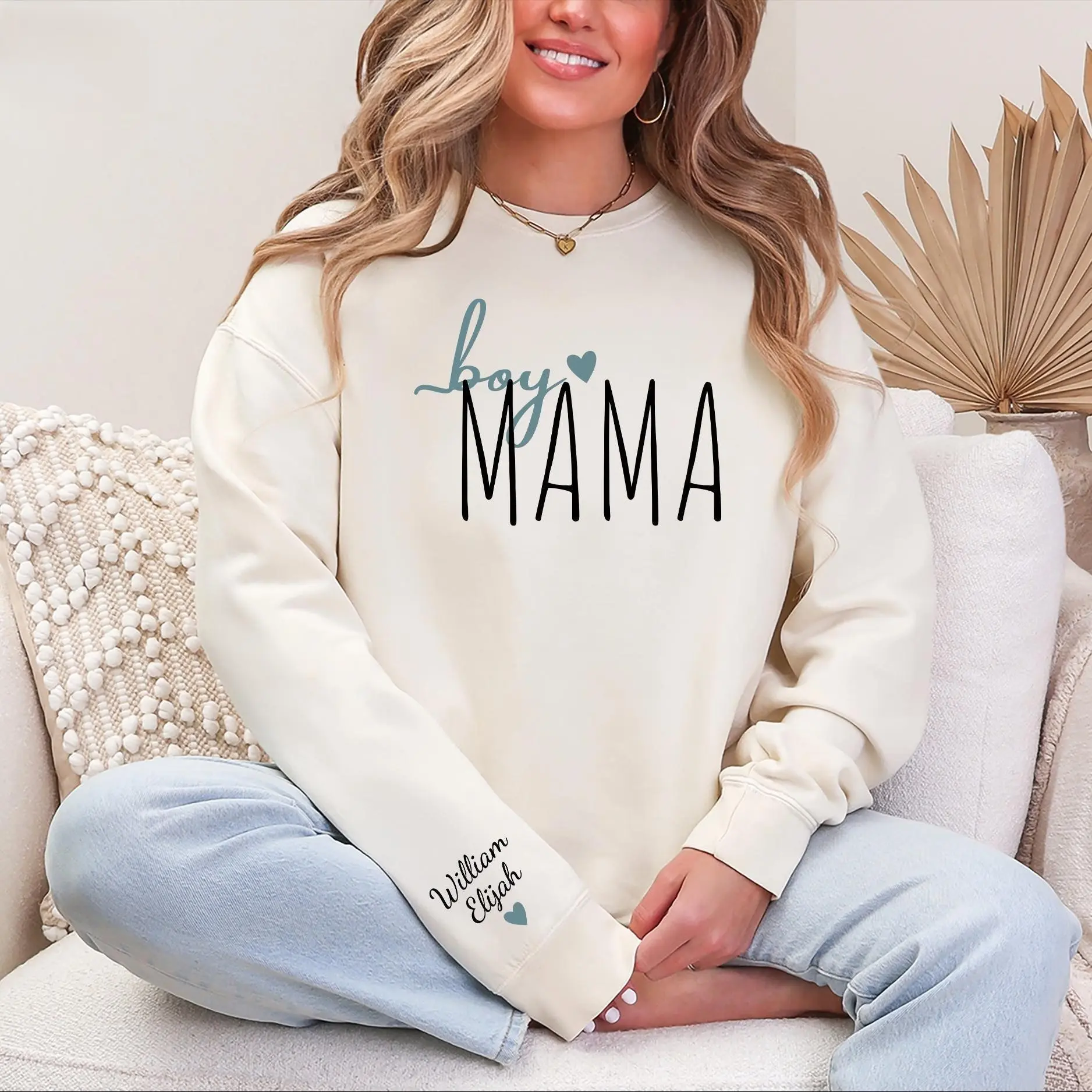 Personalized Boy Mama Sweatshirt, Personalized Mom With Kids Names Shirt, Motherhood Gift, Mother's Day Gifts