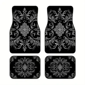 4pcs, Non-Slip Polyester Car Floor Mats, Vintage Patterned Mats for Added Grip, Suitable for Sedans And Suvs, Interior Decor Items to Protect The Car'S Floor
