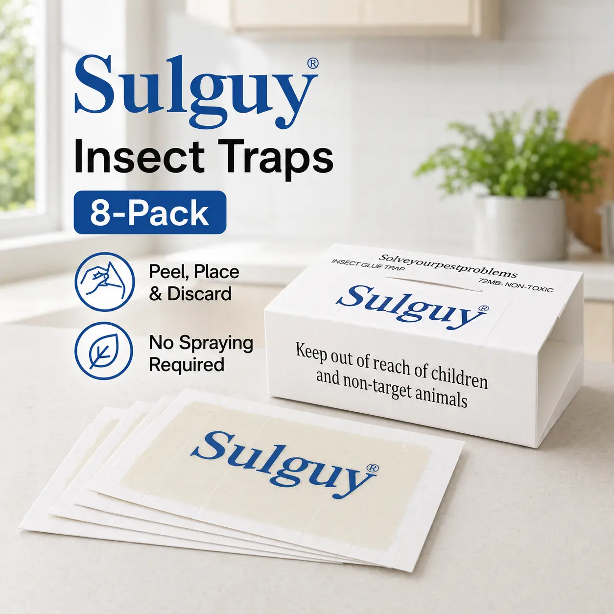Sulguy Extra Sticky Spider & Insect Glue Traps, 8 Pack, Glue Pest Traps Catch Spiders, Roaches, Ants & Crawling Bugs, Indoor Pest Control for Home, Garage & Basement