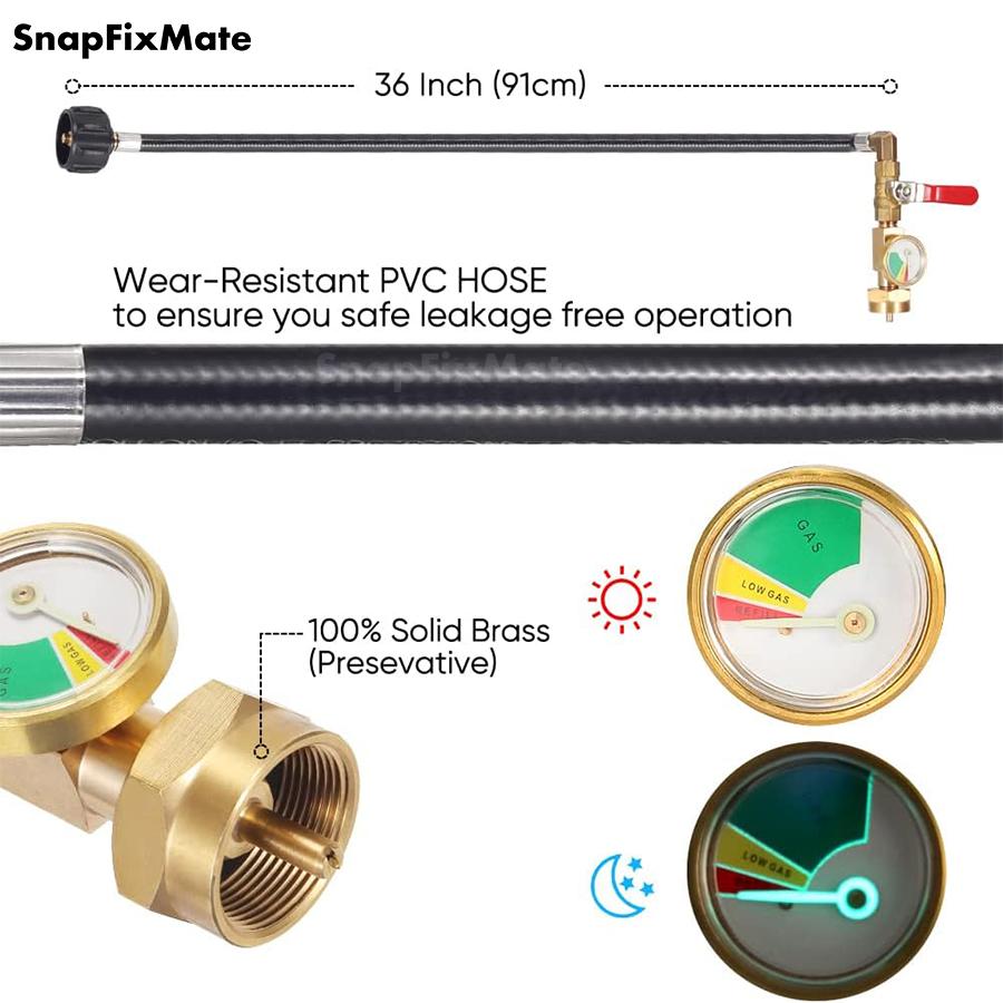 36 Inch Propane Gas Tank Adapter Connector, High Pressure Camping Grill, Snapfixmate Refill Adapter Hose with Pressure Gauge, Propane Gas Tank Adapter Connector with On-off Control Valve, Outdoor Camping Kitchenware, Christmas Gift, TikTokShopBlackFriday