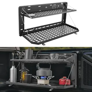 VEVOR Tailgate Workbench, 100lbs Load Carbon Steel Foldable Molle Panels, Double-Layer Drop-Down Table for 2007-2024 JK Models, Rear Cargo Storage Rack Shelf Luggage Holder Camping Accessory