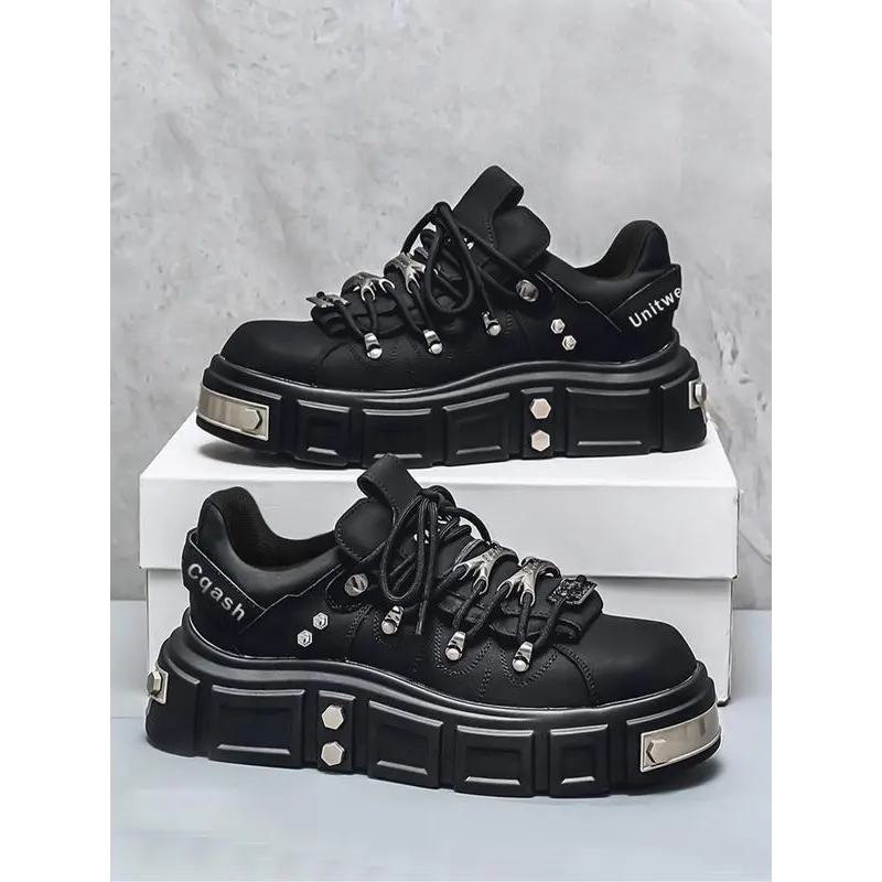 Men's Punk Rivet Skateboarding Sneakers - Lace-Up, Comfortable All-Match Casual Fashion Trainers for Adult Daily Wear with Bold Rivet Look & Street Skate Vibe