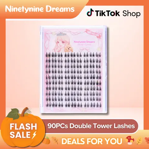 Ninetynine Dreams 90PCs Double Tower Lashes | 9–13mm C+ Curl Spiky Anime Manhua Style Natural Daily False Eyelashes, Waterproof Long-Lasting Reusable DIY Lash Clusters — Ultra-Thin Band, Pre-Mapped Beginner Friendly Individual False Eyelashes Clusters