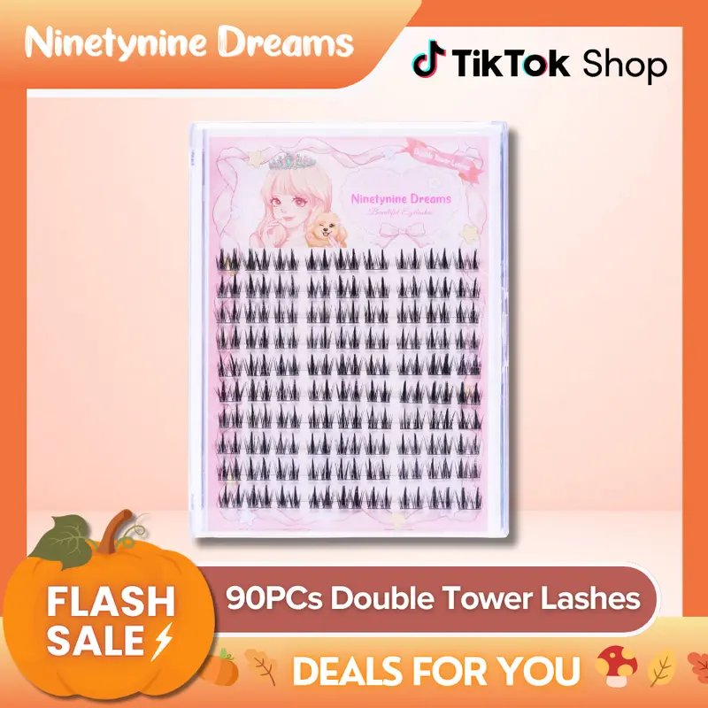 Ninetynine Dreams 90PCs Double Tower Lashes | 9–13mm C+ Curl Spiky Anime Manhua Style Natural Daily False Eyelashes, Waterproof Long-Lasting Reusable DIY Lash Clusters — Ultra-Thin Band, Pre-Mapped Beginner Friendly Individual False Eyelashes Clusters