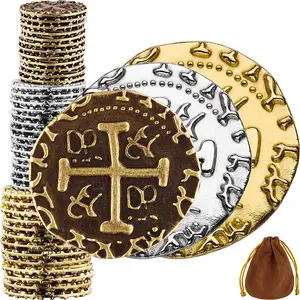Large Pirate Coins - 36 Bronze, Silver & Gold Treasure Coin Set - Metal Replica Spanish Doubloons for Pirate Party Decorations & Favors, Tokens, Cosplay - Pirate Treasure Chest - Mixed Sizes