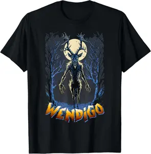 100%cotton Wendigo Supernatural Monster Folklore Cryptid Full Moon T-Shirt