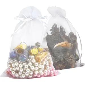 100 count White Organza Bags, Sheer Organza Bags 4x6 Inch, Small Mesh Bag Drawstring,   Bags for Party, Candy, Christmas, Festival, Bathroom Soaps, Makeup