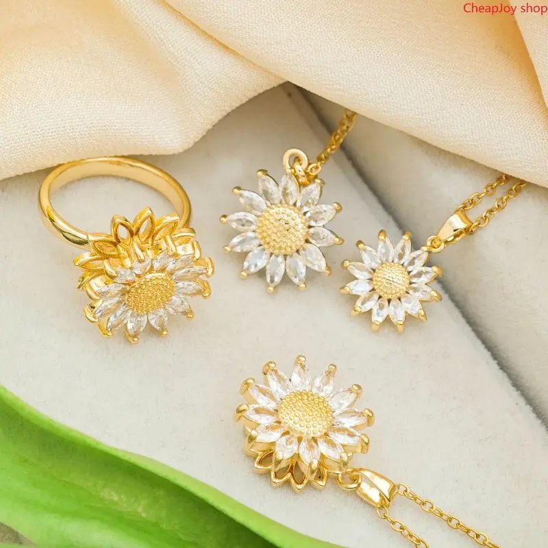 Women Sunflower Daisy Necklace, Minimalist ins trendy pendant inlaid with shiny zircon stones, dainty sparkling floral jewelry, lightweight stylish accessory for daily outfits, casual dating, parties and birthday gifting