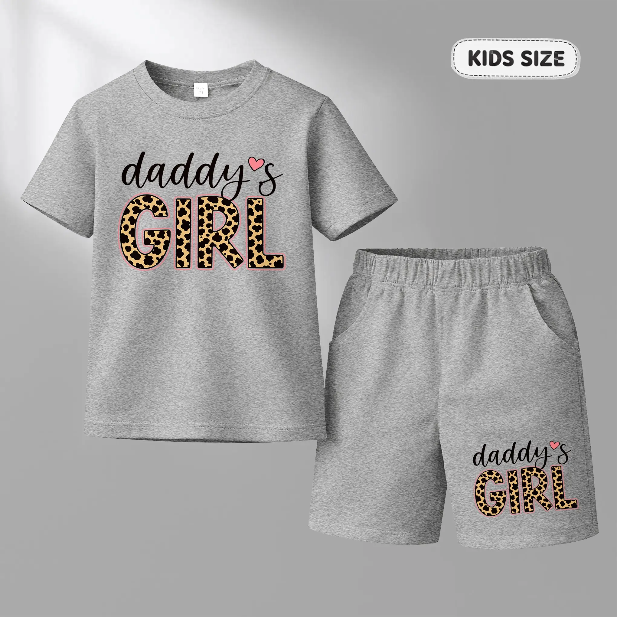 Girls' 2-Piece T-Shirt and Shorts Set, Casual Daddy's Sweetheart Outfit with Leopard Print, Summer Kids Clothing, Kids Clothing Girls, Clothes For Girls