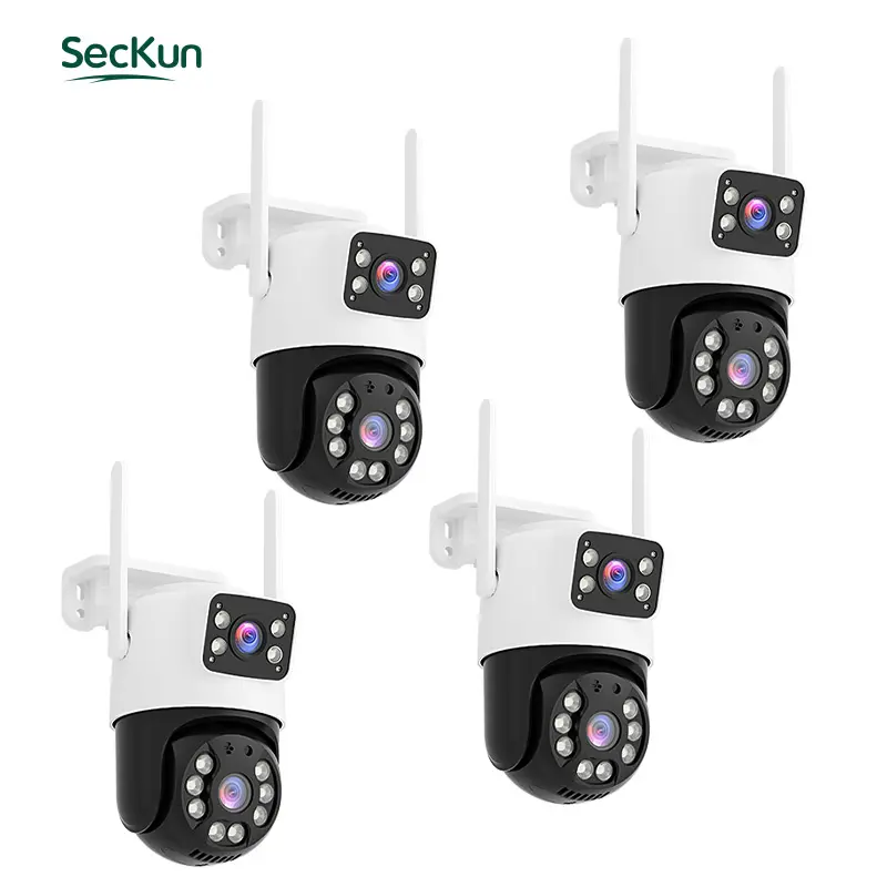 【BackToSchool Super Value 4PCs】Dual-Lens WiFi Security Camera Wireless Outdoor, HD 360° PTZ System, AI Human Auto Tracking, Color Night Vision, 2-Way Audio, IP66 Waterproof Smart Home Protection, Micro SD Supported, Easy Wall Mount Surveillance