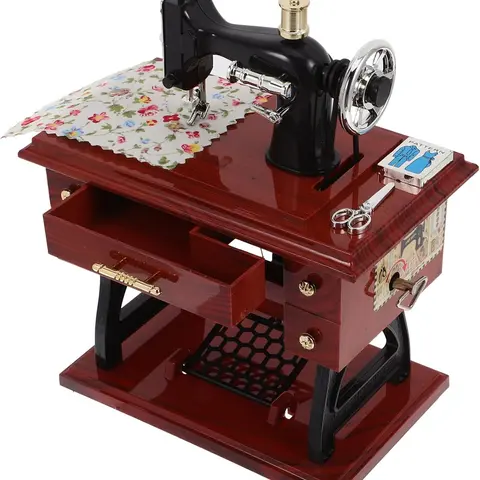 Vintage Mini Mechanical Treadle Music Box - European Retro Classical Sewing Machine Design, Musical Moving Box, Decorative Vintage Things, Desk Ornament, Collecting Item, Cool Gifts for Adults for Birthday & Anniversary