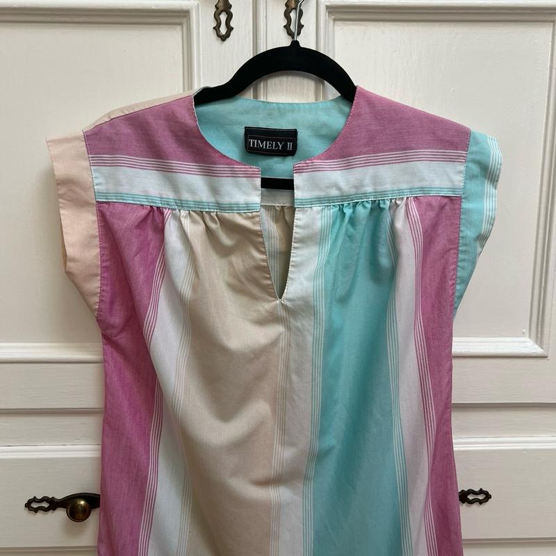 Vintage Timely II Striped Pastel Dress with Side-Tie Drop Waist 80’s