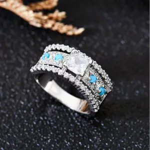 Luxury Fashion Engagement Wedding Ring Square Zirconia and Natural Turquoise for Men