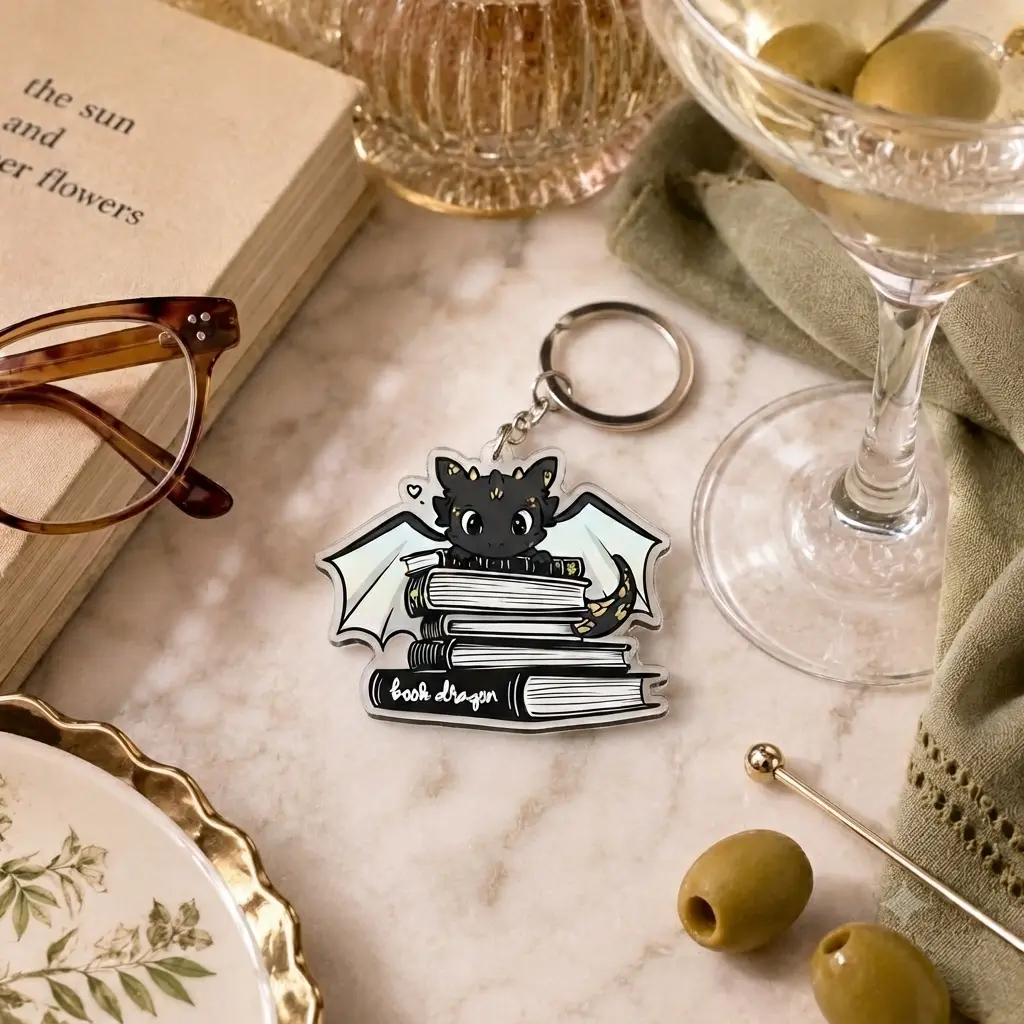Aesthetic Book Dragon Keychain - Bookish Gift for Readers