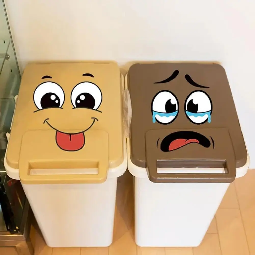 4 Sheets Wheelie Bin Stickers Waterproof Cartoon Expressions Dustbin Self-Adhesive Decal Decorative Stickers Eyes and Mouth DIY Trash Can Signs for Fridge Toilet Indoor Outdoor Wall