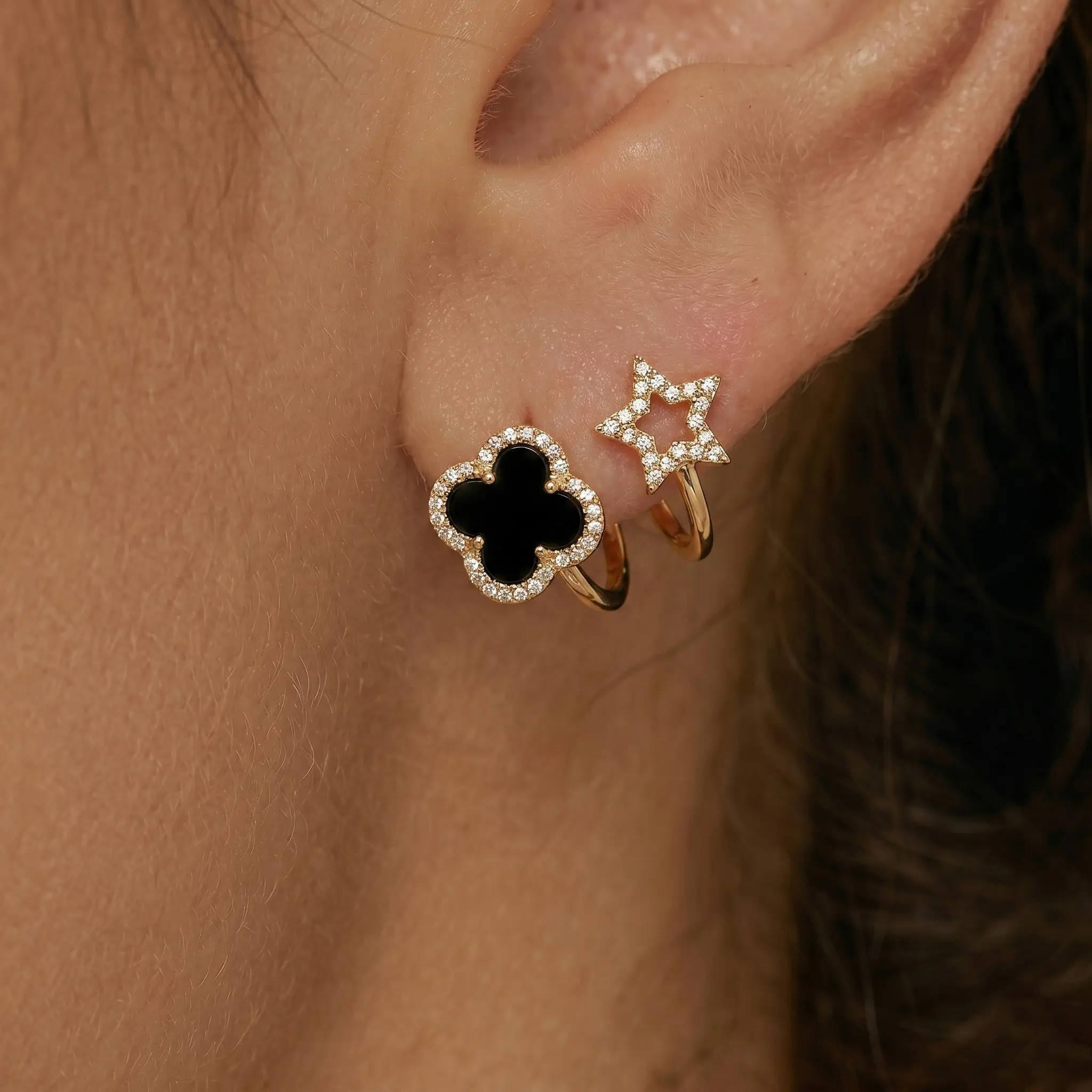 14K Gold Plated  Four-Leaf Clover Stud Earrings for Women, Pentagram Earrings Aesthetic Accent Fashion Jewelry Accessories Gift