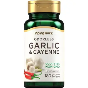 Piping Rock Odorless Garlic Softgels | 180 Softgels | Supplement with Cayenne Extract | Allium Sativum | Non-GMO, Gluten Free
