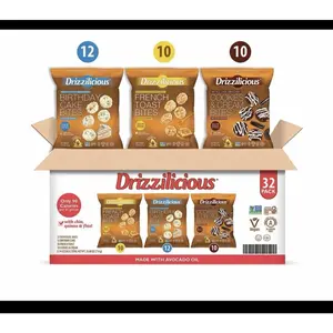 Drizzilicious 32-Pack Variety Pack - Birthday Cake, French Toast, & Cookies & Cream Bites - Made with Avocado Oil - 12, 10, 10 Count