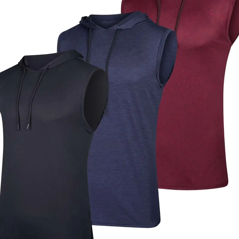 3 Pack Men's Dry Fit Tank Top Hoodie Sleeveless Hooded Workout Gym Active
