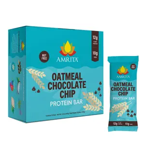 Amrita Oatmeal Chocolate Chip Protein Bar - 12g Plant-Based Protein, 10g Fiber, Nut-Free, School-Safe, Allergen-Free, Vegan, 12 Bars
