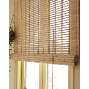 35" Wx64 H Bamboo Blinds Roller Shades for Indoor Windows, Blackout Bamboo Curtain Roll Up wiht Cord, Privacy Roman Shade for Interior/Exterior Windows, Mounting Hardware Included