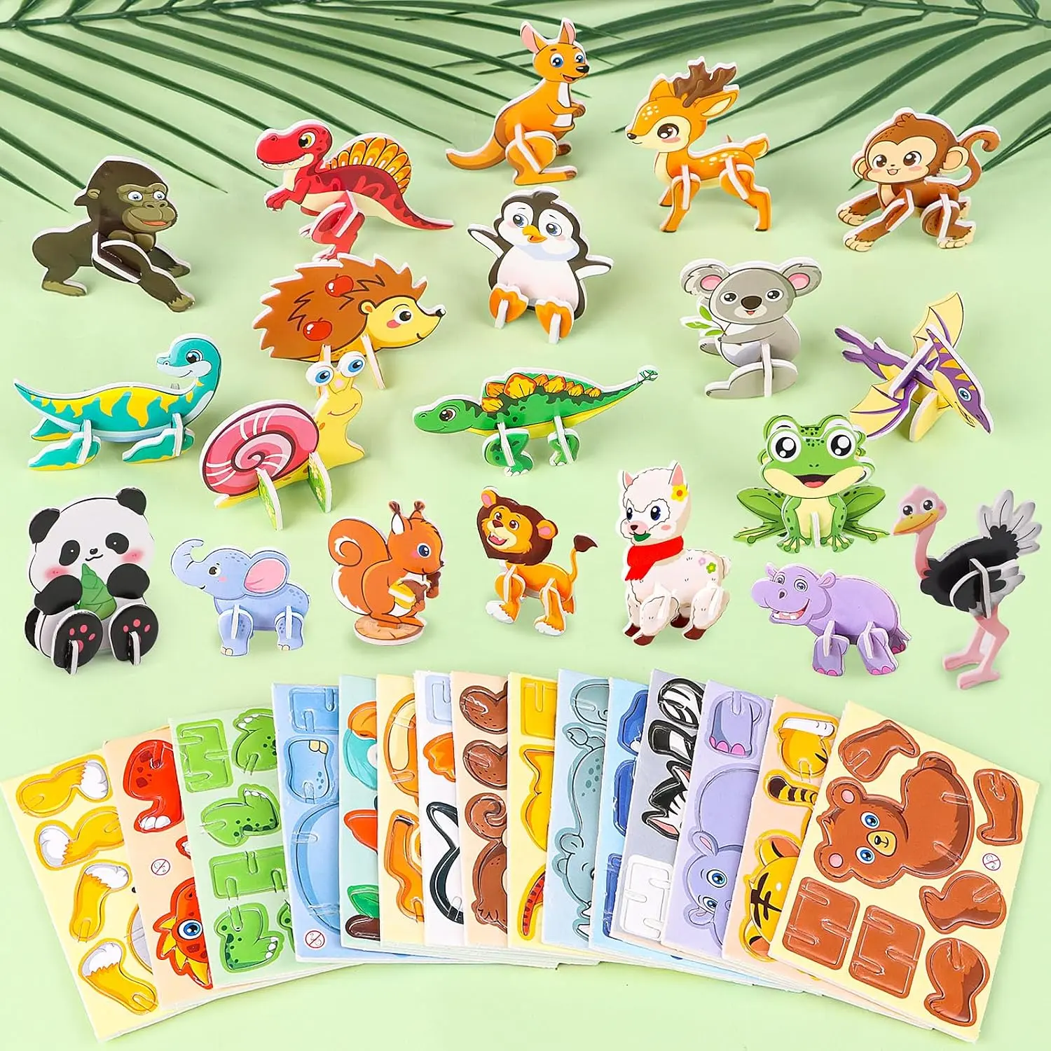 30 Pack 3D Animal Theme Mini Puzzles for Kids - Pre-Cut Soft EVA Foam Educational Jungle, Farm & Dinosaur Puzzles - Toddler Classroom Prizes, Birthday Party Favors