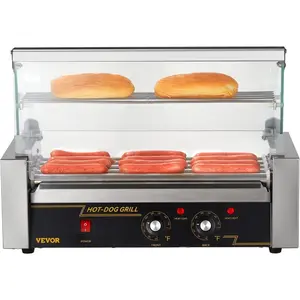 VEVOR Hot Dog Roller, 12 Hot Dog Capacity 5 Rollers, 750W Stainless Steel Cook Warmer Machine with Cover Dual Temp Control, LED Light Detachable Drip Tray, Sausage Grill CookerVEVOR Super Brand Day