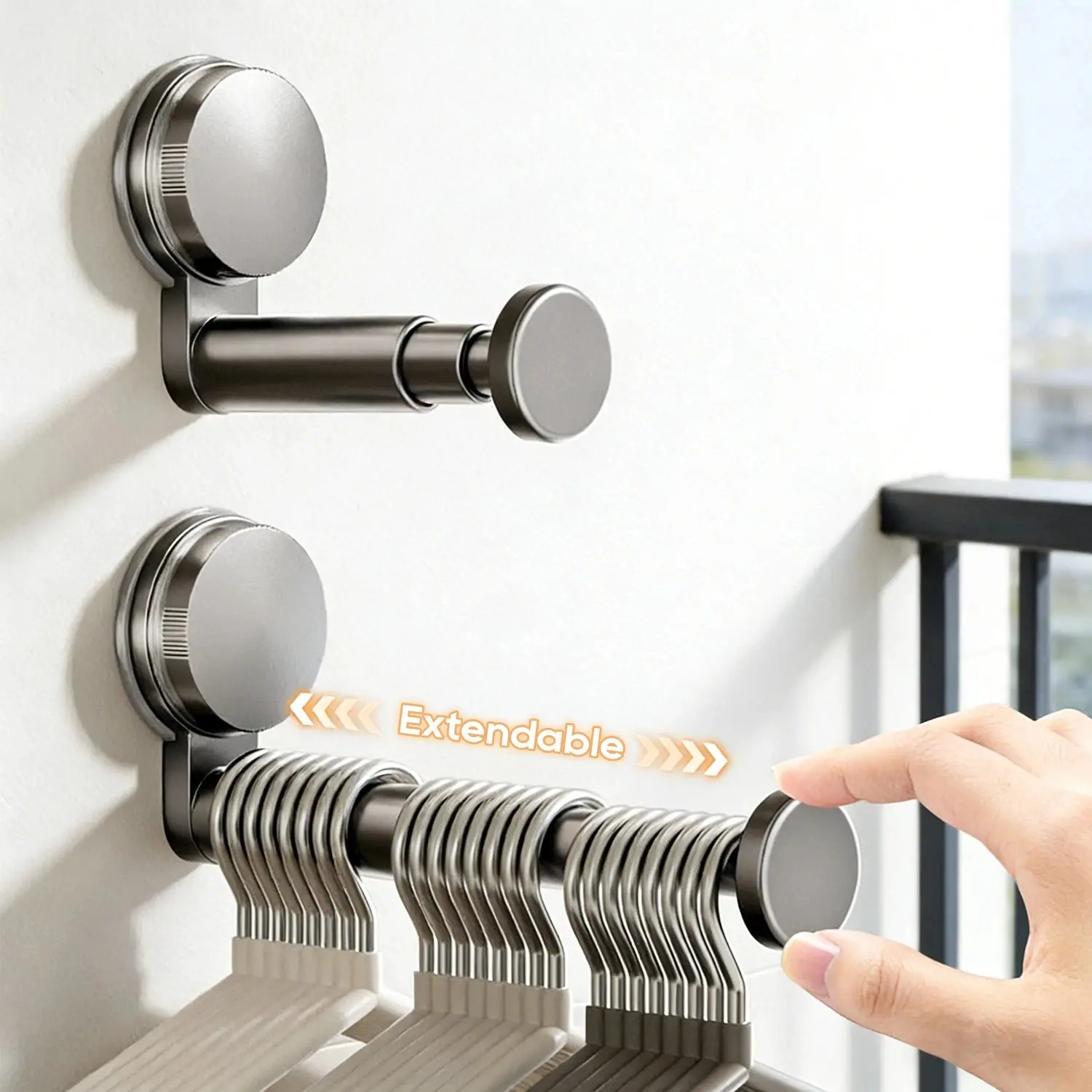 No Drill Retractable Clothes Hanger, Wall-Mounted Suction Cup Laundry Hanging Rack, Foldable Drying Rack Clothing for Bathroom/Bedroom - Gray Space-Savers