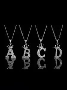 Crown three-dimensional letter pendant necklace with diamond crown letter necklace, elegant personality and versatile, suitable for multiple scenes to wear, king necklace, queen necklace, perfect gift for girlfriend, wife, mother, good friend, soul mate,