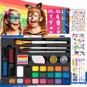Transon Face Painting Kit for Kids Adults Water-base Non-toxic 20 Colors with Brushes Stencils Glitters Stickers Instruction