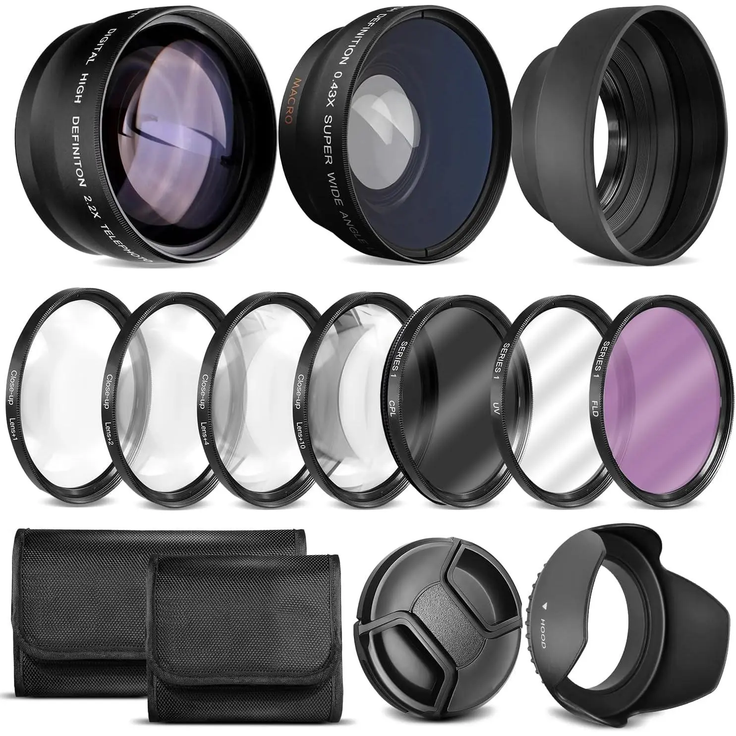 Ultra Deluxe Lens Kit for  Rebel T3, T5, T5i, T6, T6i, T7, T7i, EOS 80D, EOS 77D Cameras with  EF-S 18-55mm is II Lens - Includes: 7 count 58mm Filter Set + 58mm Wide Angle and Telephoto Lens