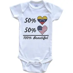 Really Awesome Shirts 50% Venezuelan 50% American 100% Beautiful Venezuela Flag Heart One Piece Baby Bodysuit