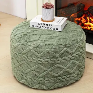 Round Stuffed Pouf Ottoman 20x12 Inches Floor Pouf Chair Modern Foam Foot Rest for Couch Living Room Bedroom Home Decor Pouffe Sage Green
