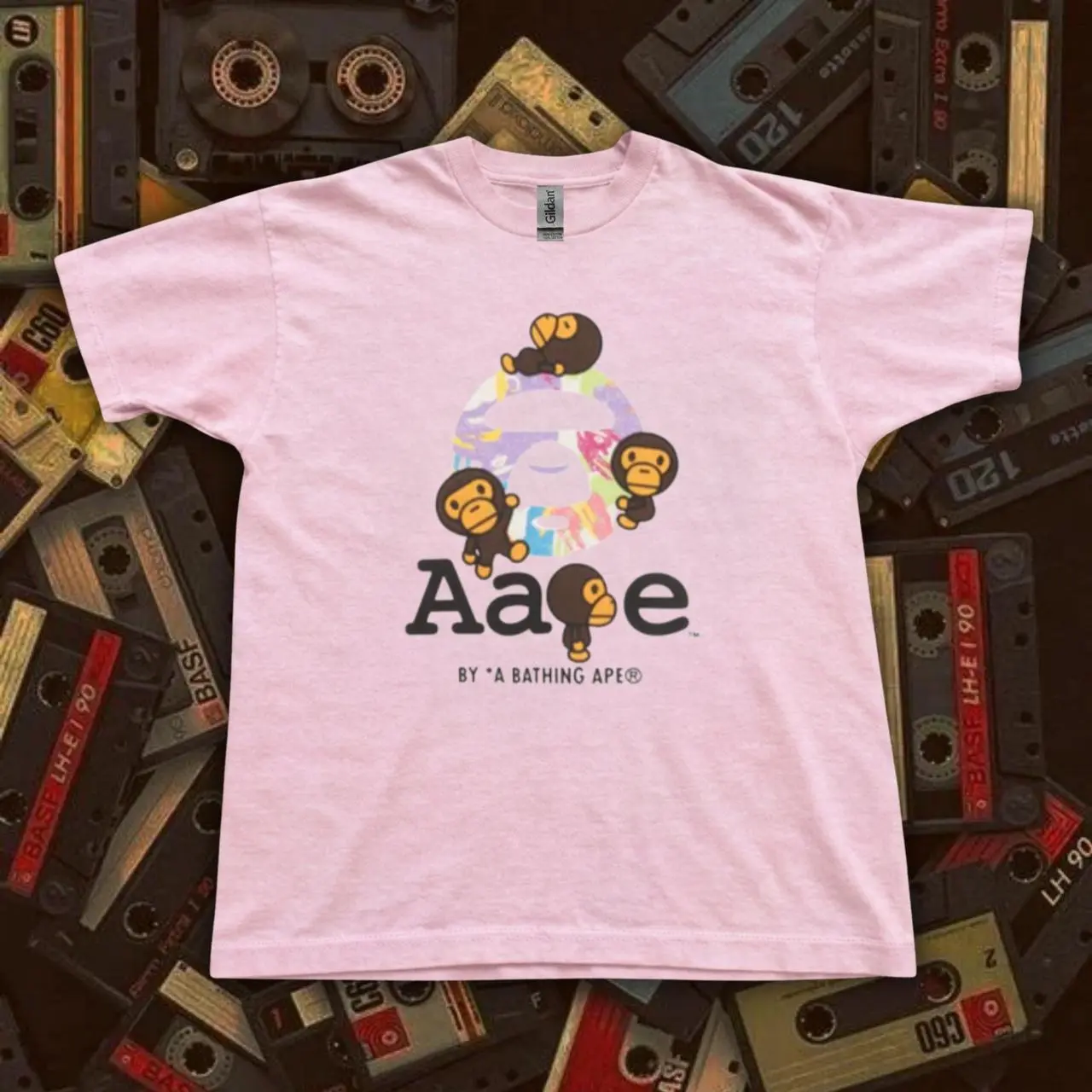 AaPE Baby Milo Graphic T-Shirt, A Bathing Ape Pink Tee, Japanese Streetwear Shirt, Harajuku Fashion, Unisex Graphic Tee