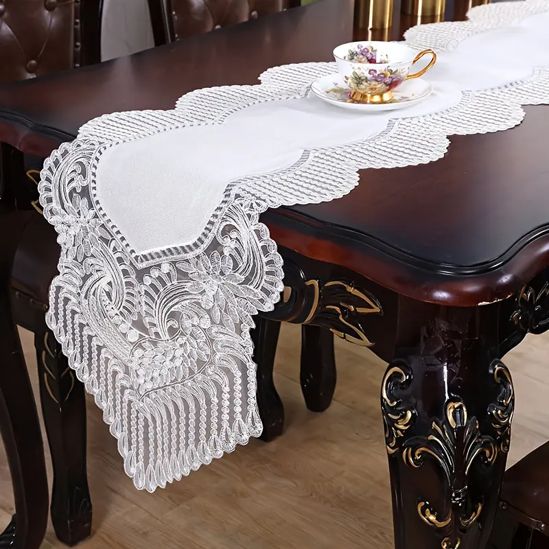 Elegant Embroidered Rectangular Lace Table Runner, Coffee Table Decoration, Table Setting, Room Decor, Picnic Party Table Runner, 1pc Model 2419