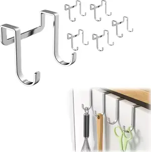 6 Pack - over the Cabinet Door Hooks | Stainless Steel Cabinet Hooks for Hanging Mugs, Cups, Utensils | Cupboard Door Organizer & under Sink Door Organizer Kitchen Storage Cabinet, Kitchen Accessories Generic