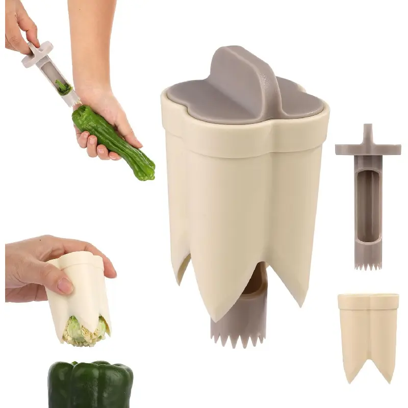 2pcs Pepper Deseeder, 2 in 1 Fruit & Pepper Corer, Set for Vegetables, Kitchen Gadget, Home & Camping (Off-White)