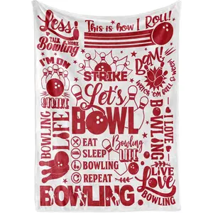 Bowling Throw Blanket - Let's Bowl - Flannel Blankets for Bowling Lovers - Bowling Gifts for Men, Women - 50" x 65" (White)