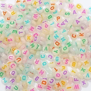 Luminous Letter Beads, 200pcs/set Round 4x7mm Letter Bead, Acrylic Bead Mix, DIY Jewelry Accessories for Bracelet & Necklace Making