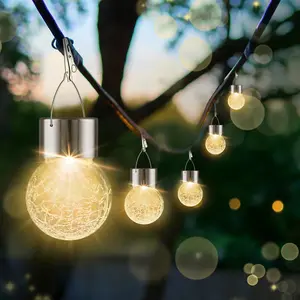 ISUNMEA Solar Outdoor Lights Decorative 12 Pack, Hanging Solar Garden Lights Waterproof, Solar Powered Globe Cracked Glass Ball Lantern for Yard Patio Fence Tree Umbrella Holiday Decoration, Warm White
